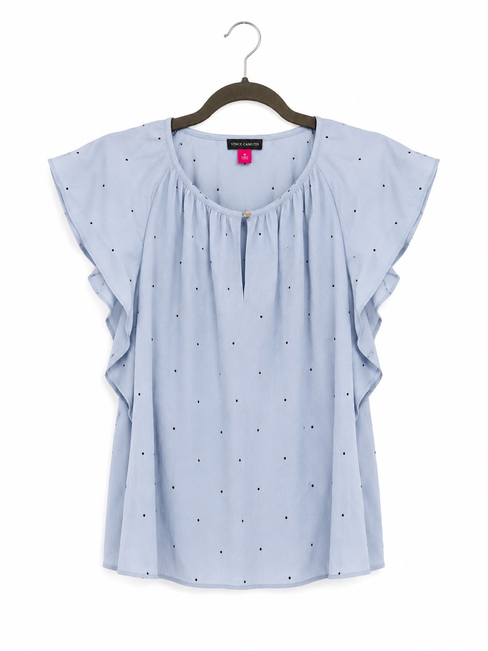 Vince Camuto Medium Blue Swiss Dot Flutter Sleeve Blouse Size M